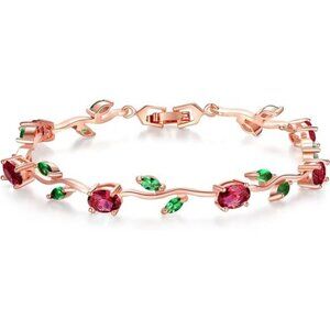 White Gold Plated Cubic Zirconia Flower Tennis Bracelet 7 Inch Mothers Gift Jewe
